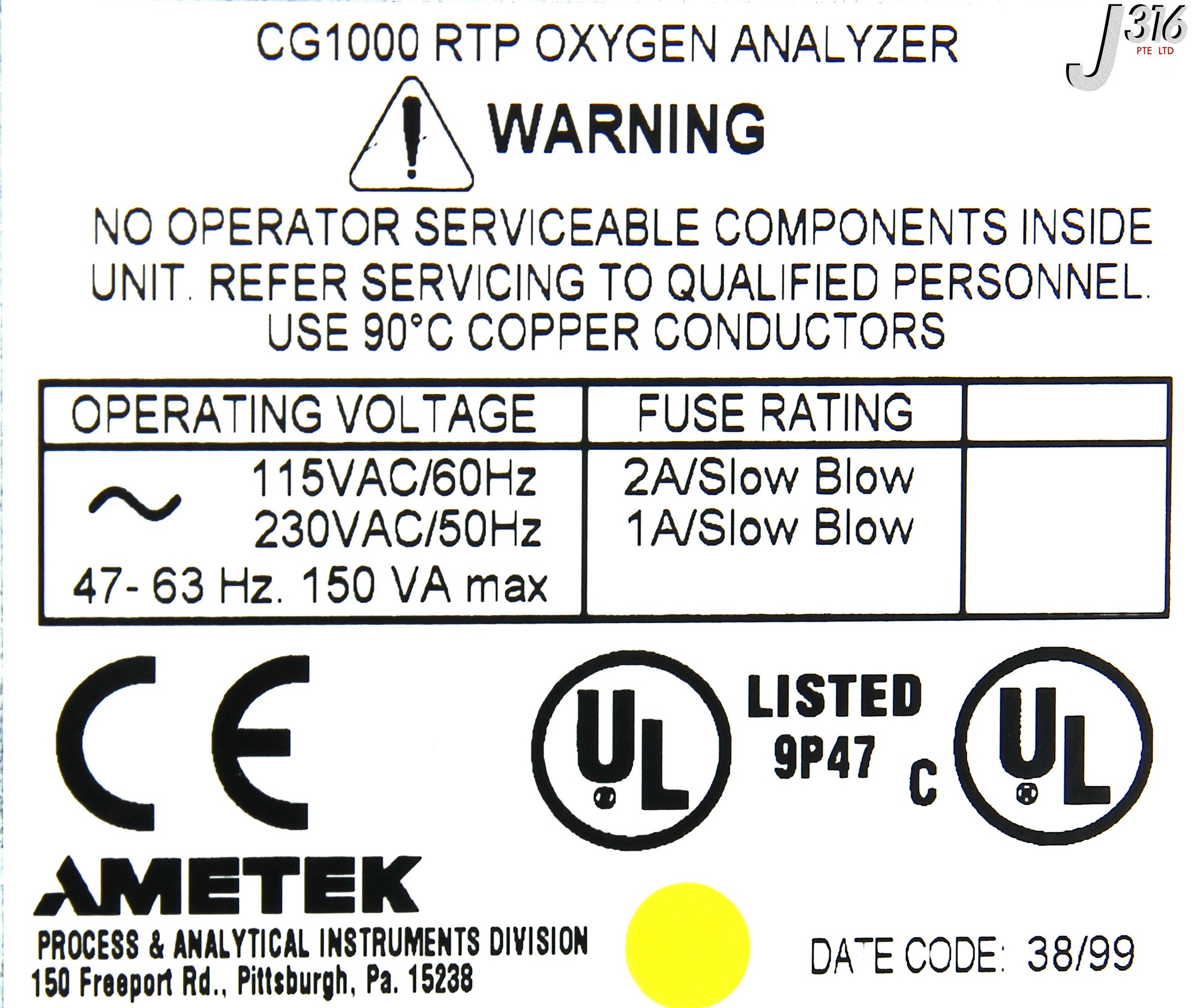 3949 AMETEK DYCOR OXYGEN ANALYZER, CG-1000 RTP CG1000 RTP | eBay